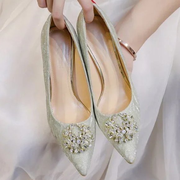 Diamond high -heeled shoe sequin pointed fine heel single shoes - Picture 1 of 6